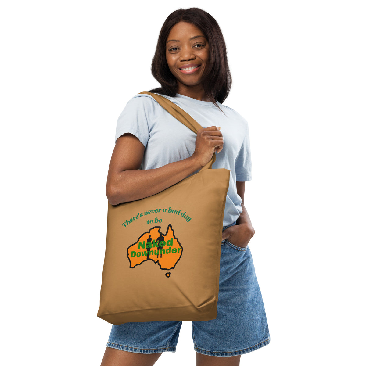 Naked Downunder There's Never a Bad Day to Be Naked Downunder Cotton Tote Bag – Camel