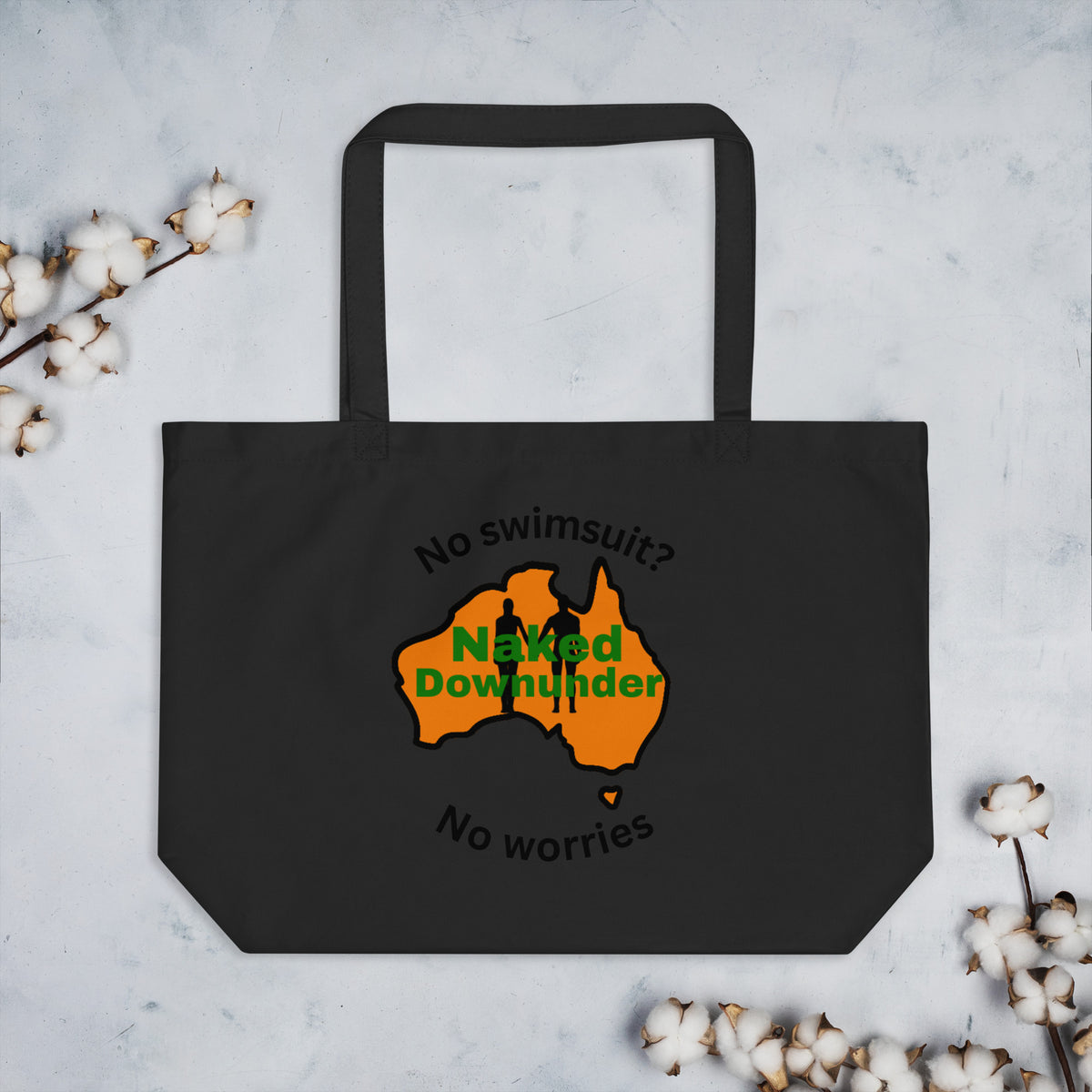 Naked Downunder No Swimsuit, No Worries Large Organic Tote Bag – Black