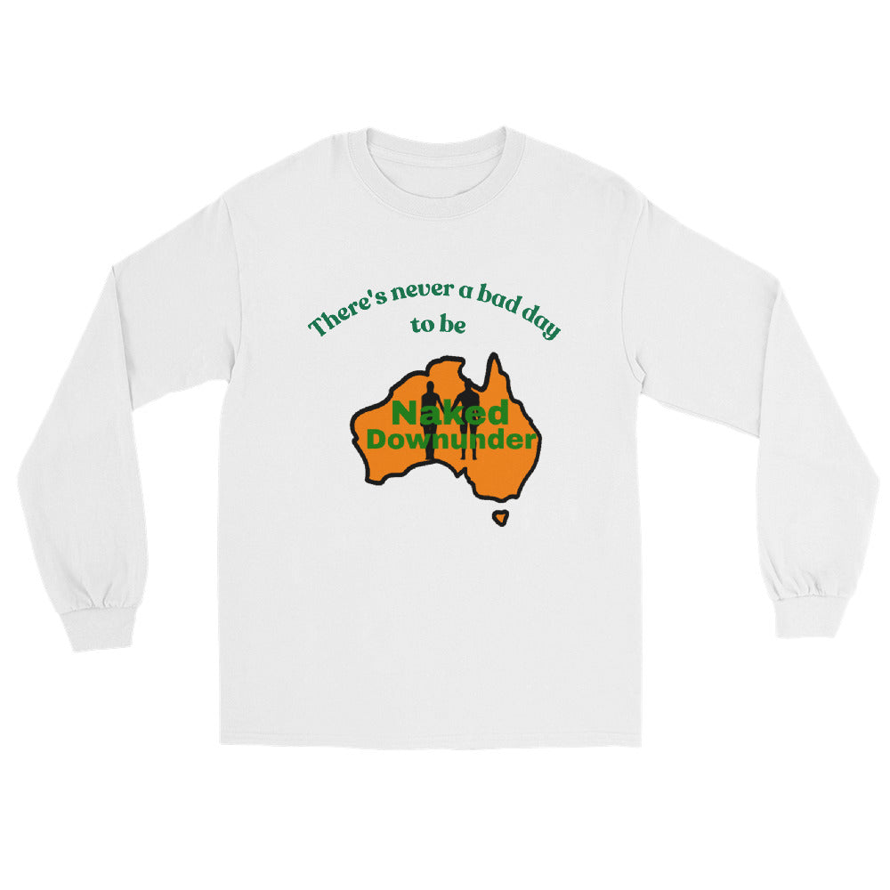 Naked Downunder There's Never a Bad Day to Be Naked Downunder Men's Long-Sleeve Shirt – White