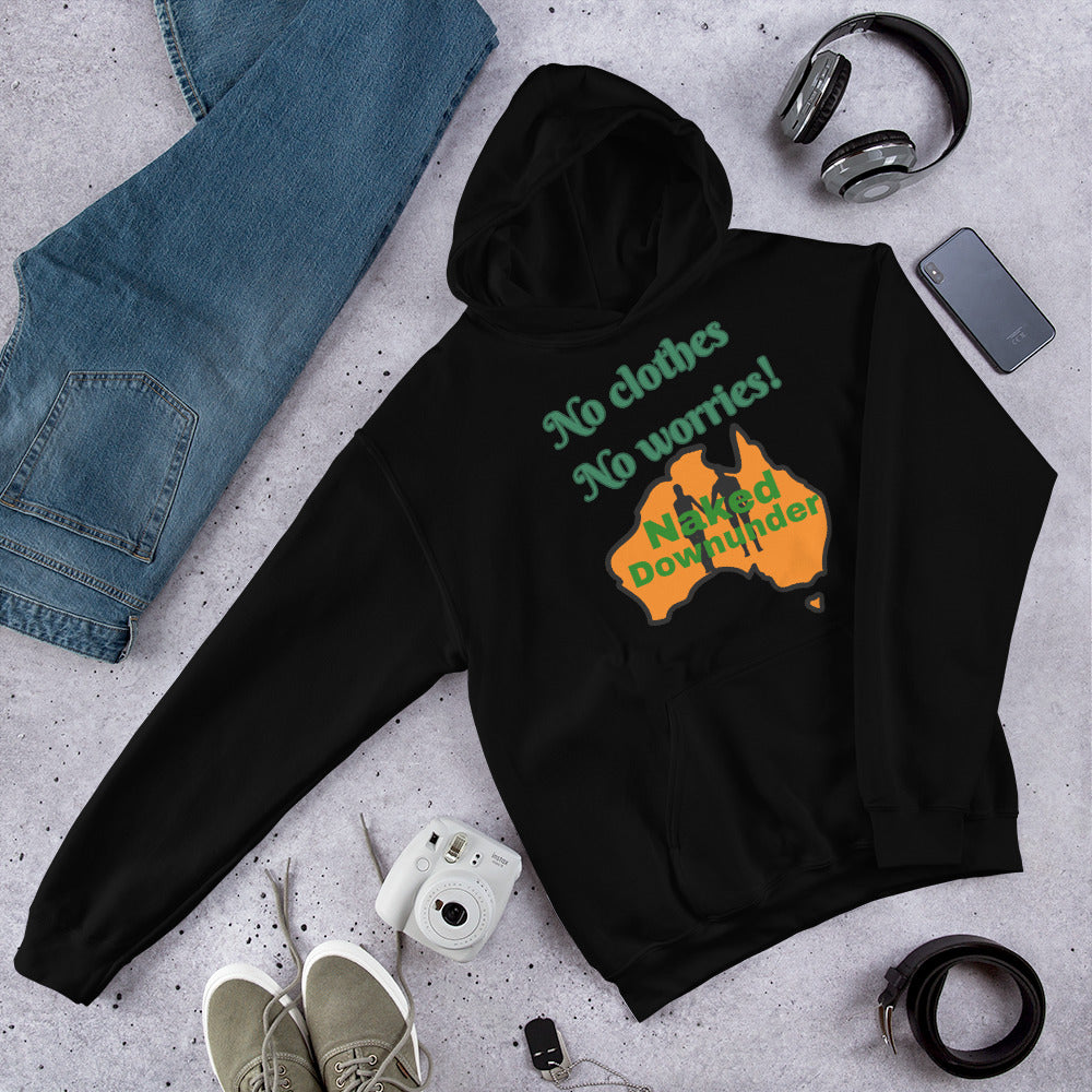 Naked Downunder No Clothes, No Worries Unisex Hoodie – Black