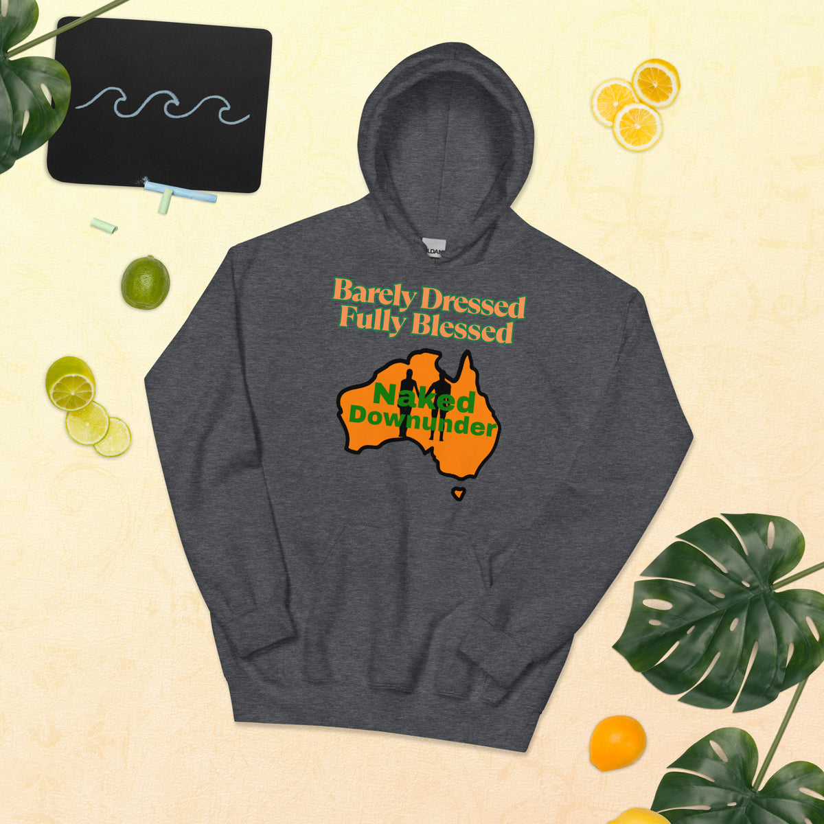 Naked Downunder Barely Dressed, Fully Blessed Unisex Hoodie – Dark Heather