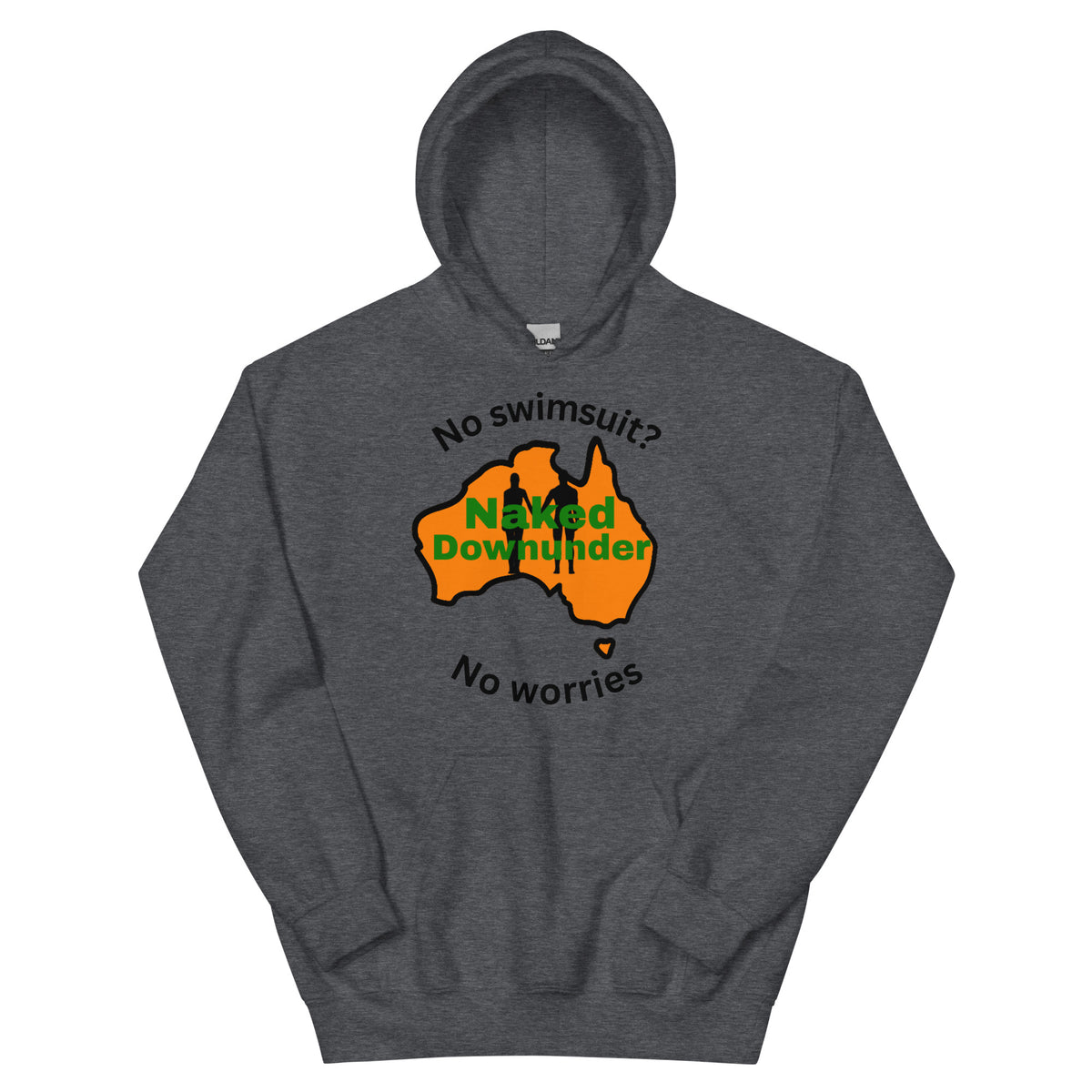 Naked Downunder No Swimsuit, No Worries Unisex Hoodie – Dark Heather