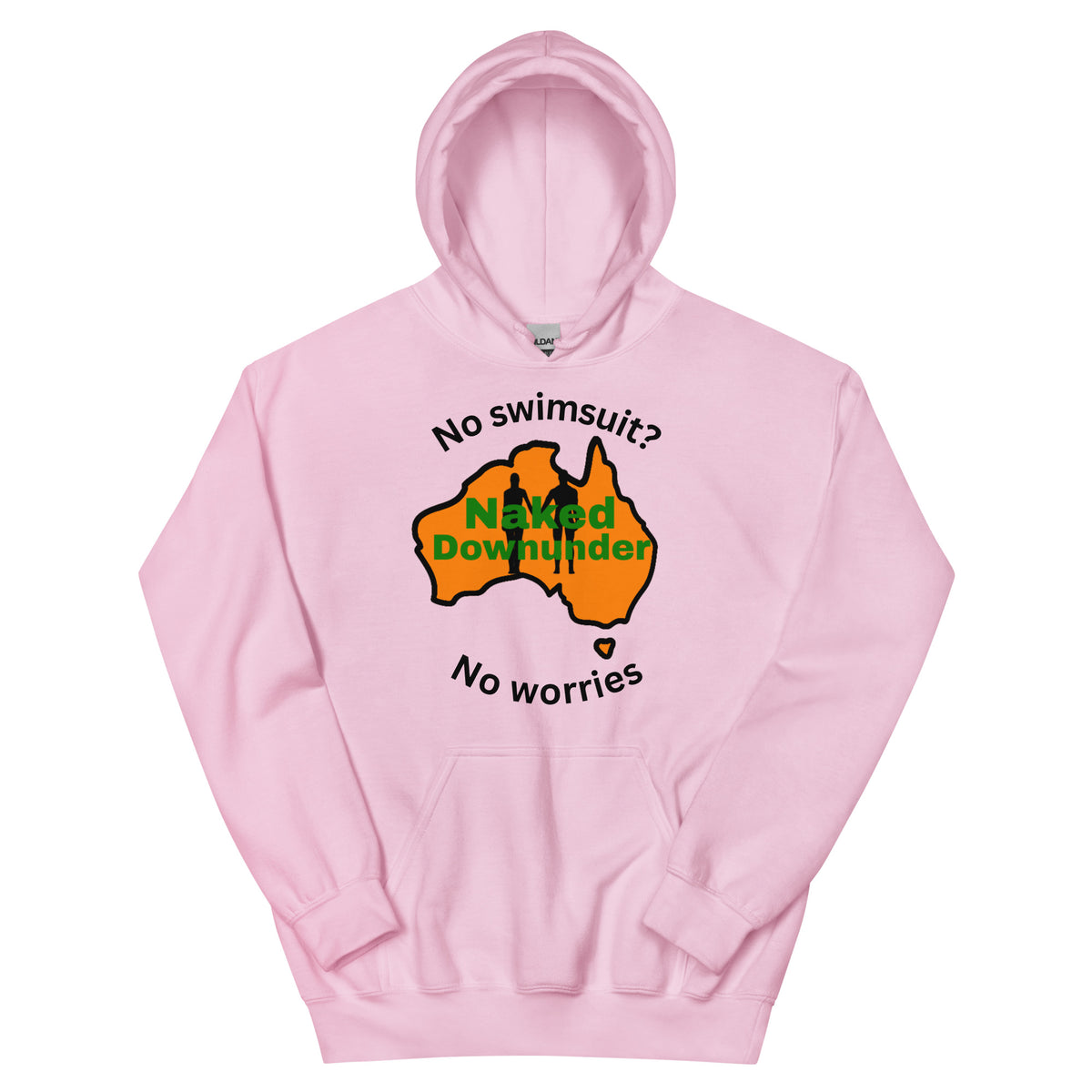 Naked Downunder No Swimsuit, No Worries Unisex Hoodie – Light Pink