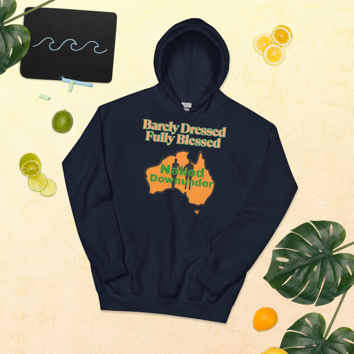 Naked Downunder Barely Dressed, Fully Blessed Unisex Hoodie – Navy
