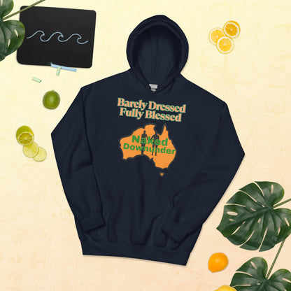 Naked Downunder Barely Dressed, Fully Blessed Unisex Hoodie – Navy