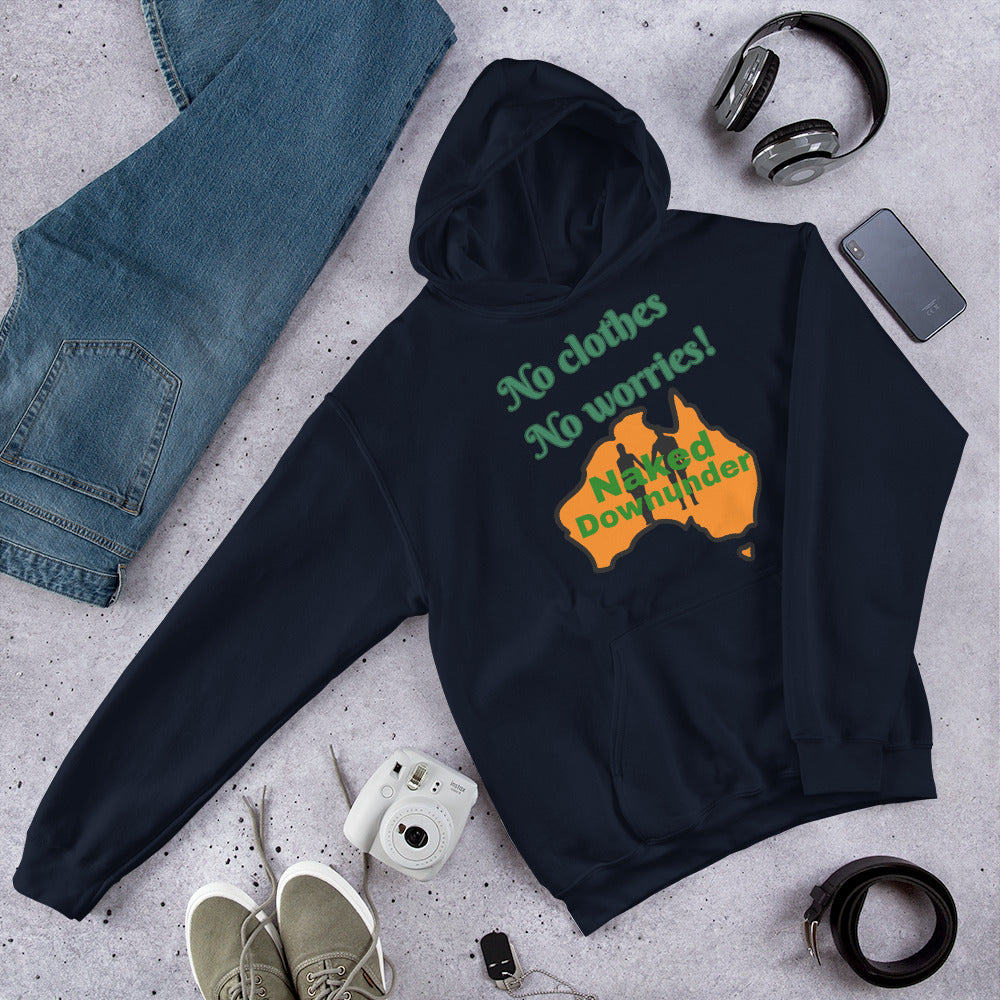 Naked Downunder No Clothes, No Worries Unisex Hoodie – Navy