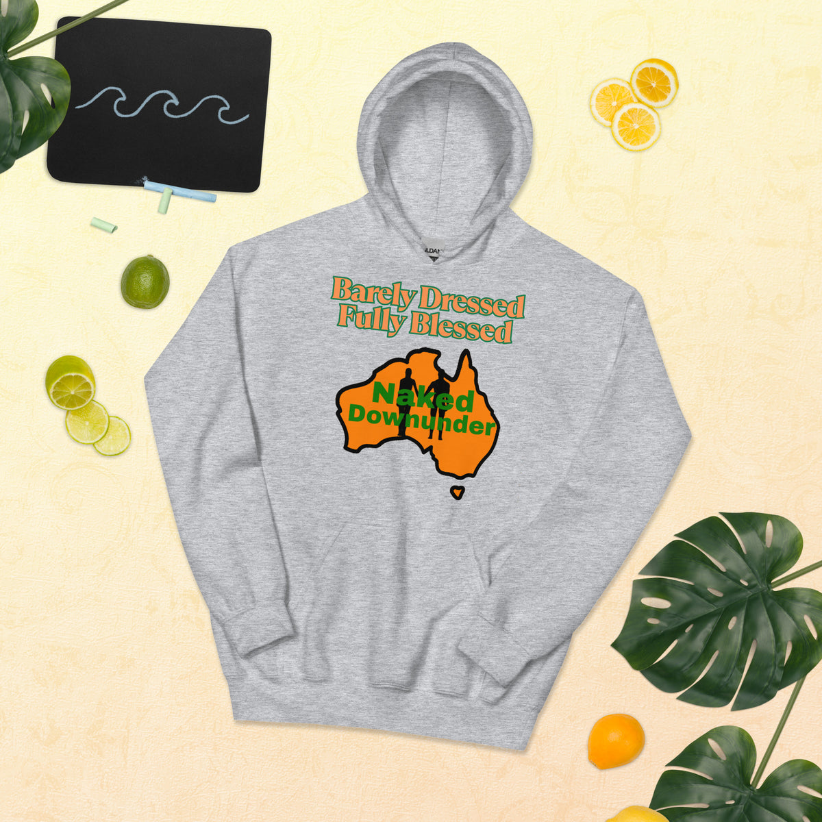 Naked Downunder Barely Dressed, Fully Blessed Unisex Hoodie – Sport Grey