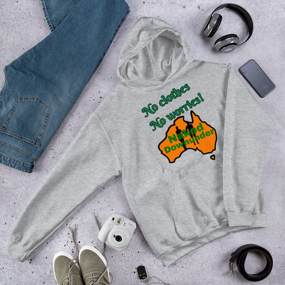 Naked Downunder No Clothes, No Worries Unisex Hoodie – Sport Grey