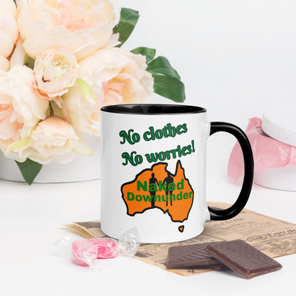 Naked Downunder No Clothes, No Worries Mug with Colour Inside