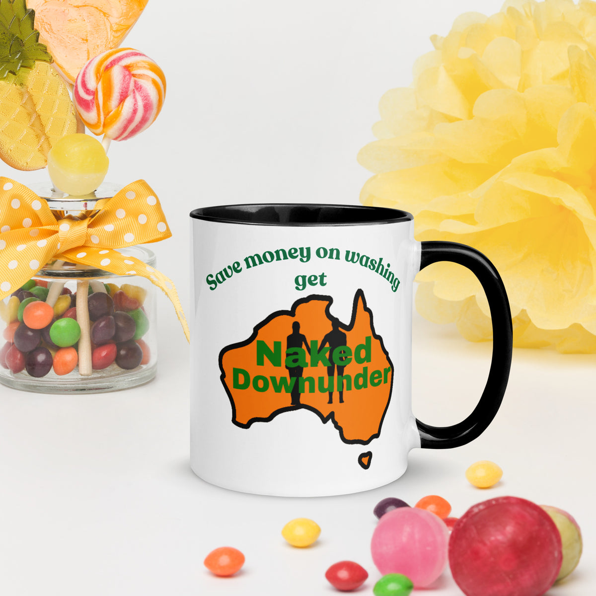 Naked Downunder Save Money on Washing Mug with Colour Inside – Black