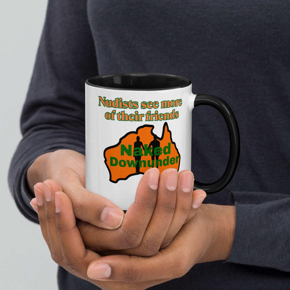 Naked Downunder Nudists see more of their friends NDU Mug with Colour Inside – Black