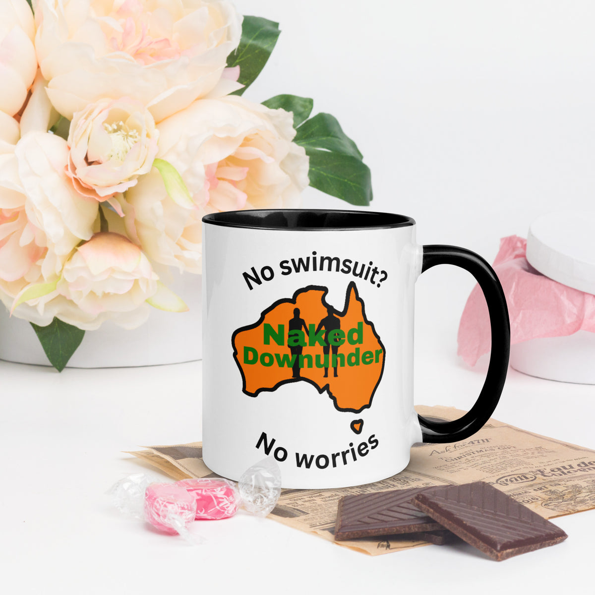 Naked Downunder No Swimsuit, No Worries Mug with Colour Inside