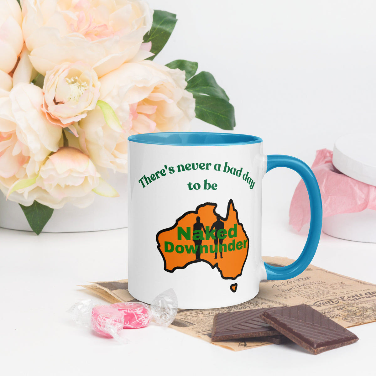 Naked Downunder There's Never a Bad Day to Be Naked Downunder Mug with Colour Inside – Blue