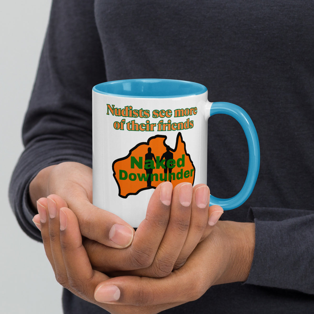 Naked Downunder Nudists see more of their friends NDU Mug with Colour Inside – Blue