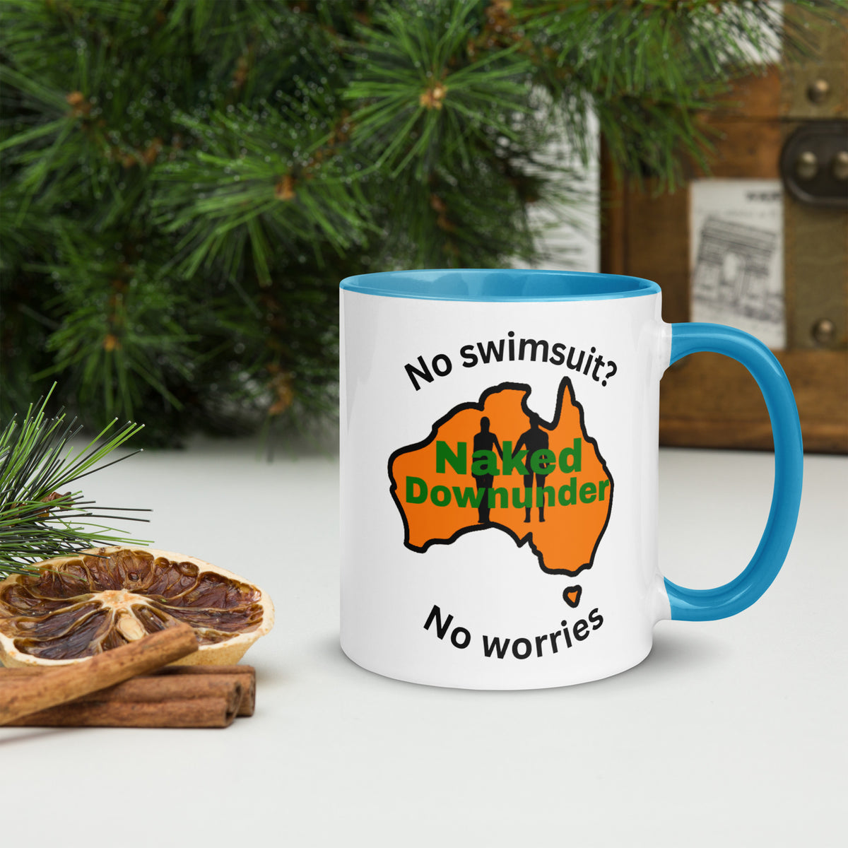 Naked Downunder No Swimsuit, No Worries Mug with Colour Inside