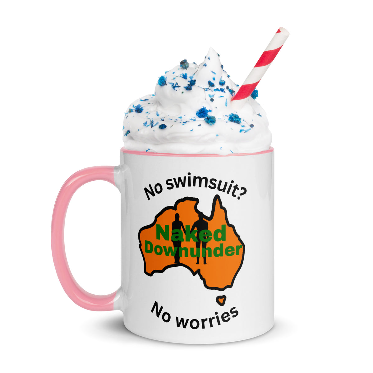 Naked Downunder No Swimsuit, No Worries Mug with Colour Inside – Pink