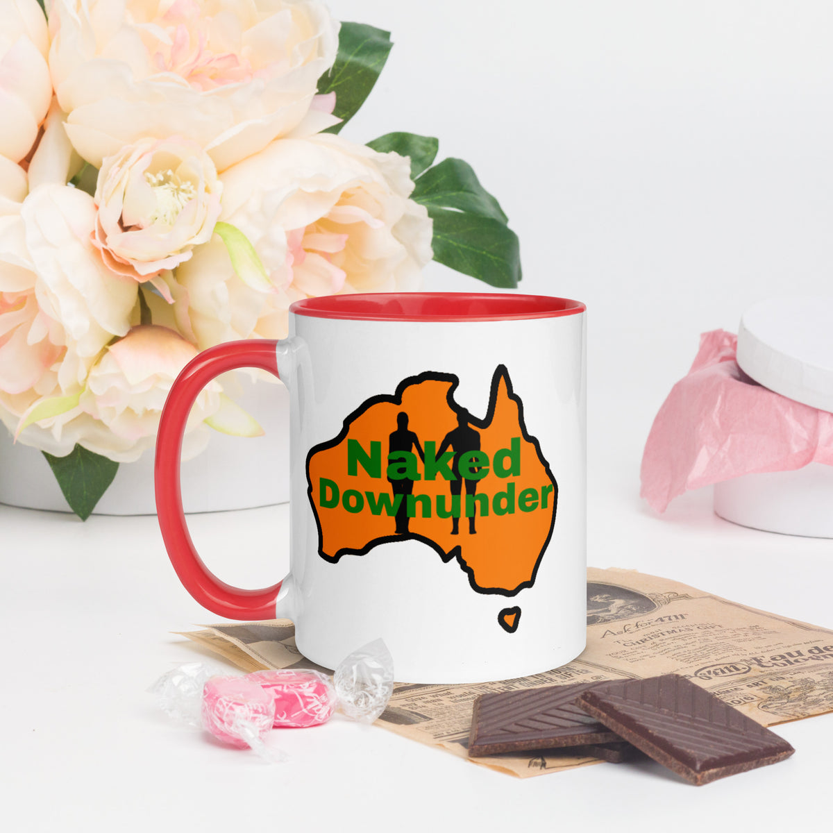 Naked Downunder Mug with Colour Inside – Red
