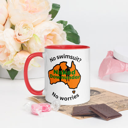 Naked Downunder No Swimsuit, No Worries Mug with Colour Inside – Red