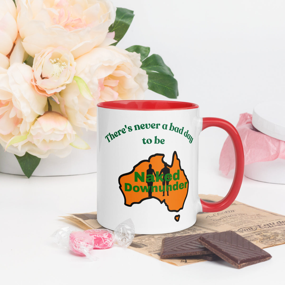 Naked Downunder There's Never a Bad Day to Be Naked Downunder Mug with Colour Inside – Red