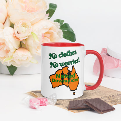 Naked Downunder No Clothes, No Worries Mug with Colour Inside