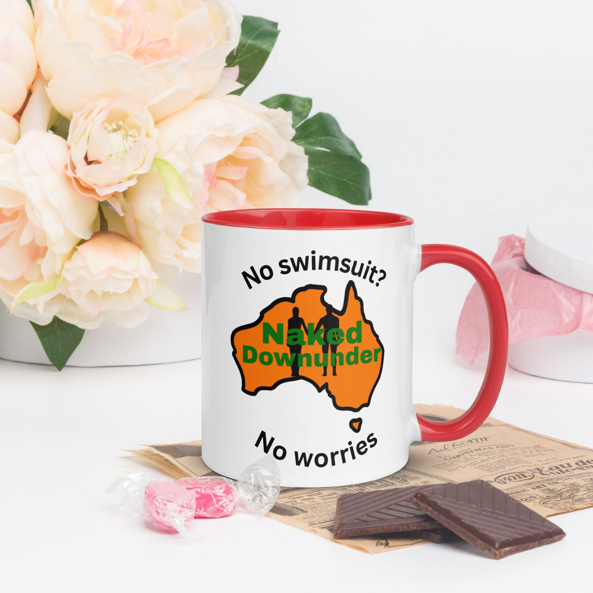 Naked Downunder No Swimsuit, No Worries Mug with Colour Inside